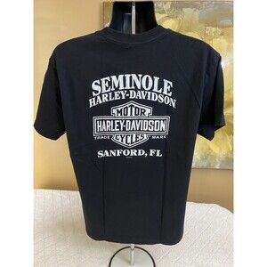 Harley Davidson Seminole Harley Sanford FL 2 Sided USA Made Black Shirt Size L